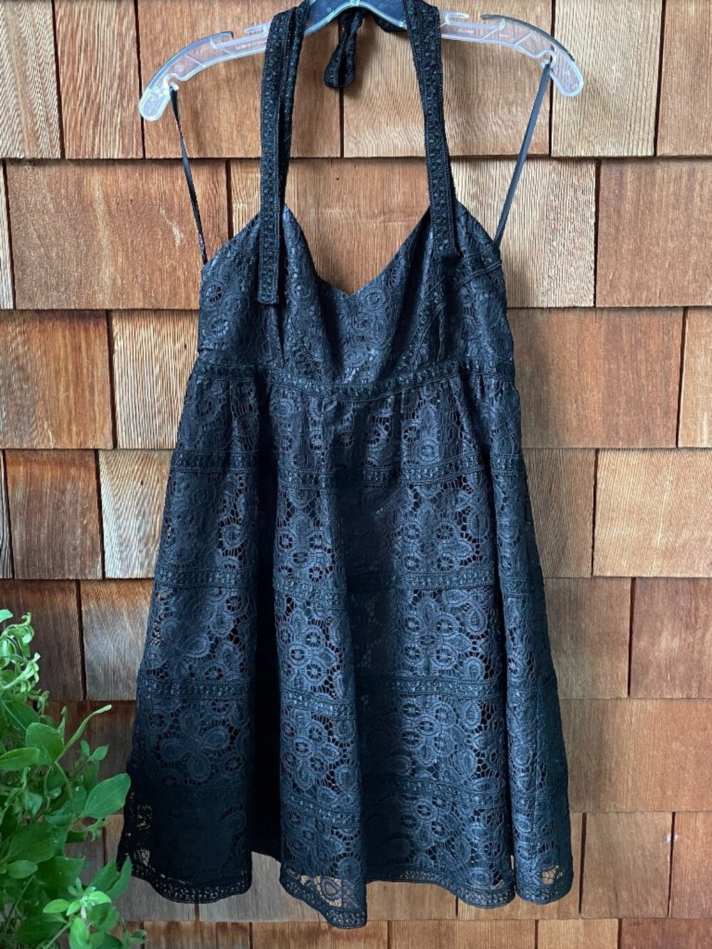 Vintage Style Betsy Johnson Black Lace Babydoll Halter Dress in Women's 8